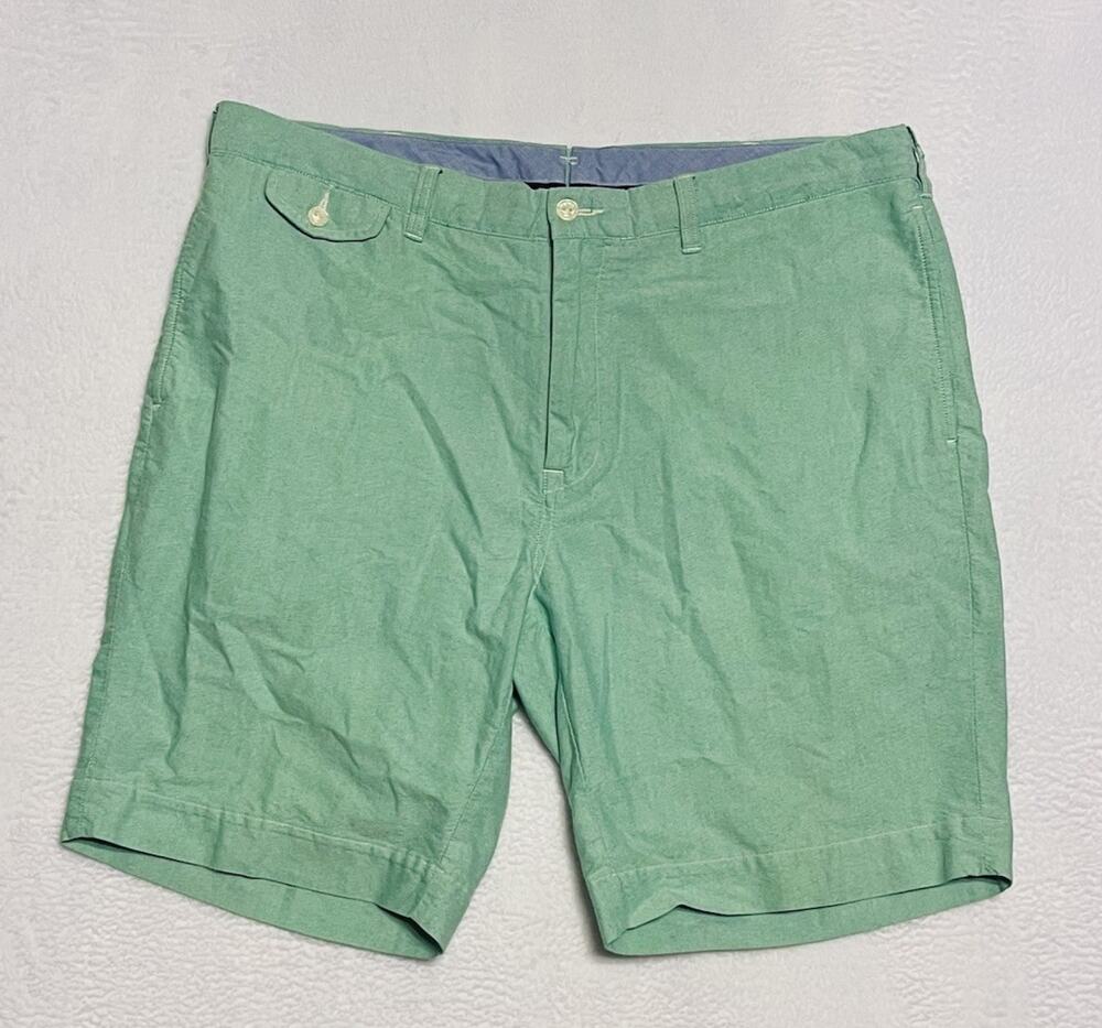 Polo Ralph Lauren Shorts Mens 38 Green Check Chino Flat Front Casual Summer